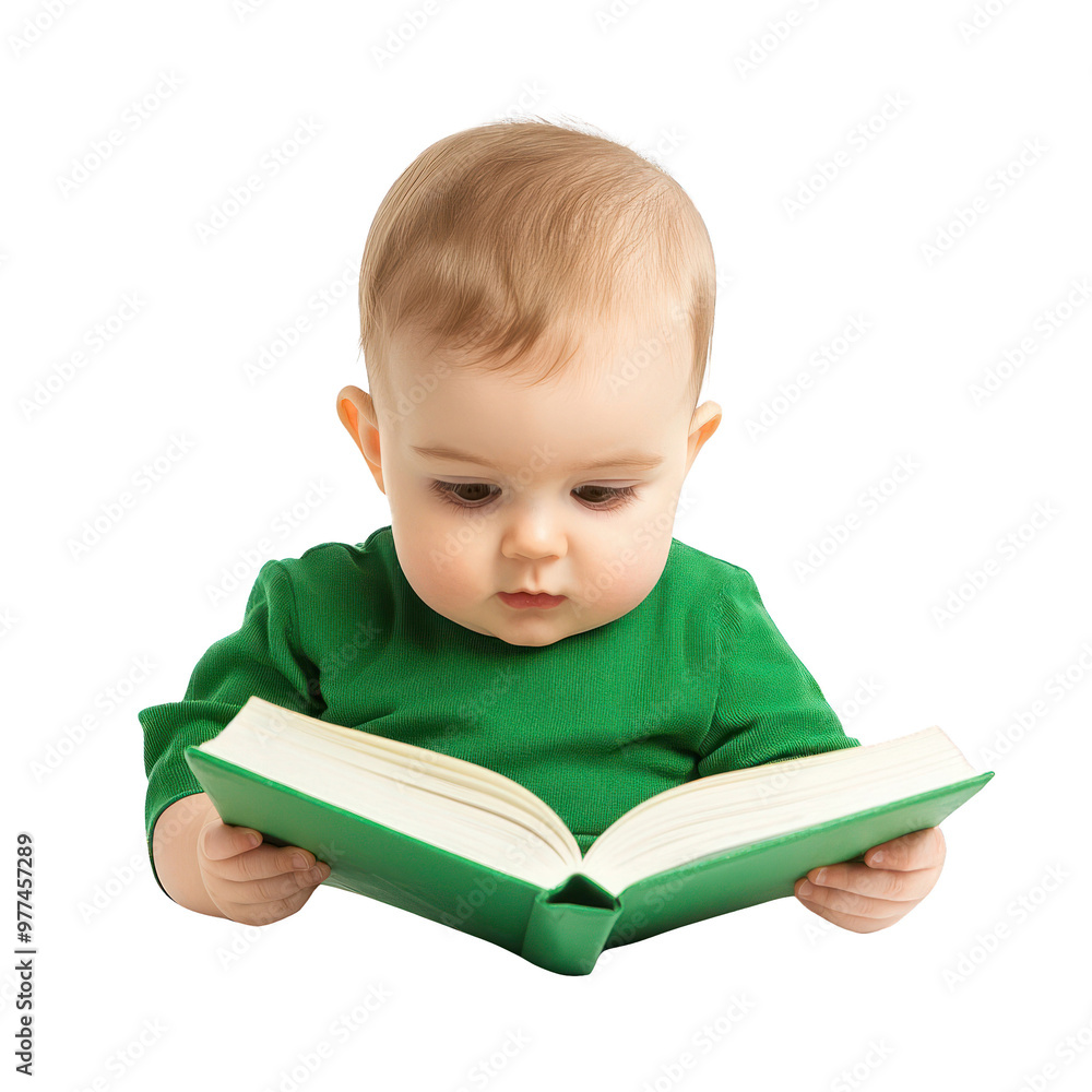 A curious baby reading a book, showcasing the joy of learning and exploration in childhood. transparent background A curious baby reading a book, showcasing the joy of learning and exploration in childhood. transparent background