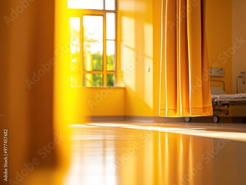 Wallpaper Mural A brightly lit room with yellow curtains, creating a warm and inviting atmosphere. Ideal for wellness and healing themes. Torontodigital.ca