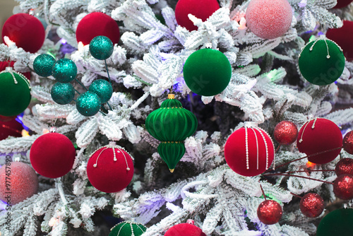 red and green christmas balls