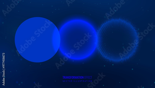 Transformations and changes in a futuristic light circle. Circle shell is physical and quantum - concept of object transformation. Vector illustration