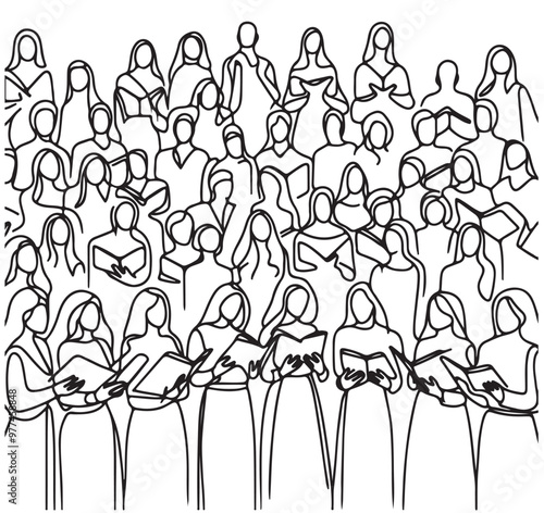 Hoir singing. Abstract people, one line sketch