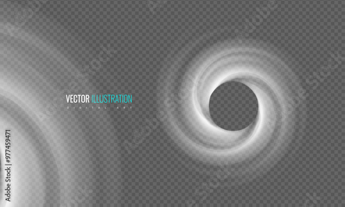 Circle vortex light effect on a transparent background. Spiral air flow is a design element