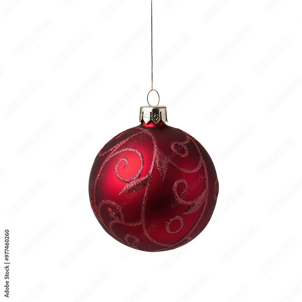 A beautiful red Christmas ornament with elegant swirl designs, perfect for holiday decorations and festive celebrations. transparent background A beautiful red Christmas ornament with elegant swirl designs, perfect for holiday decorations and festive celebrations. transparent background