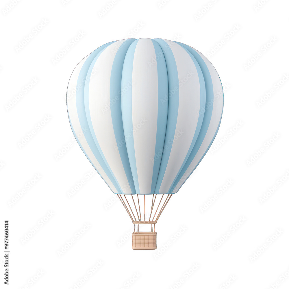 Obraz premium A serene hot air balloon with blue stripes soaring through a clear sky, perfect for travel and adventure themes. transparent background