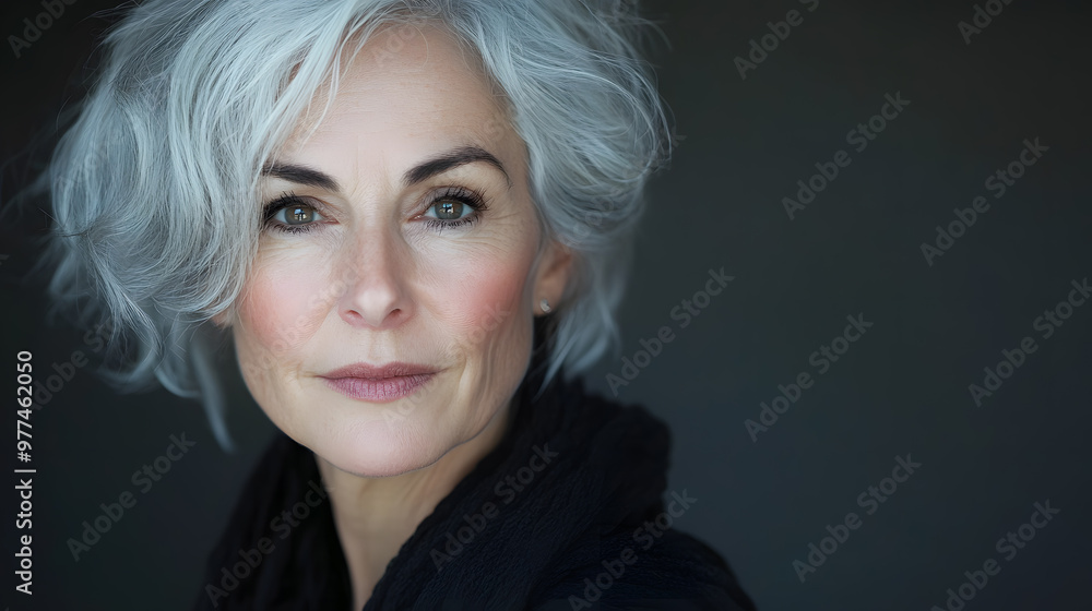 Close up mature woman with gracefully flowing grey hair Close up mature woman with gracefully flowing grey hair