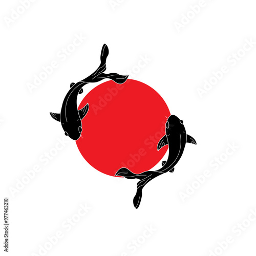 koi fish carp circle line Yin-yang symbol with koi instead of circles with no border.

