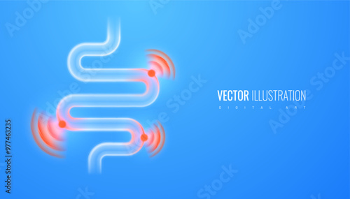 Pain intestines medical banner on light background. Intestinal health problems - disease of internal digestive organs