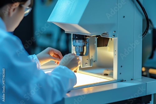 Wallpaper Mural Close-up of a technician operating a precision machine in a modern laboratory setting, showcasing advanced technology and expertise. Torontodigital.ca