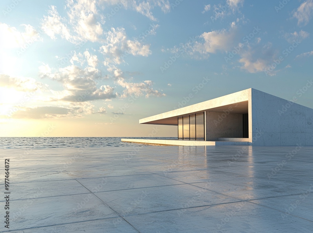 A 3D render of abstract architecture with an empty concrete floor and a car presentation. A 3D render of abstract architecture with an empty concrete floor and a car presentation.