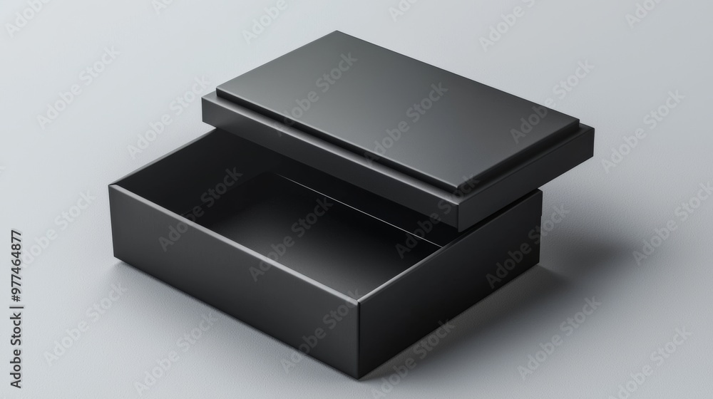 Template for black product boxes. Mockups of opened and closed boxes Template for black product boxes. Mockups of opened and closed boxes