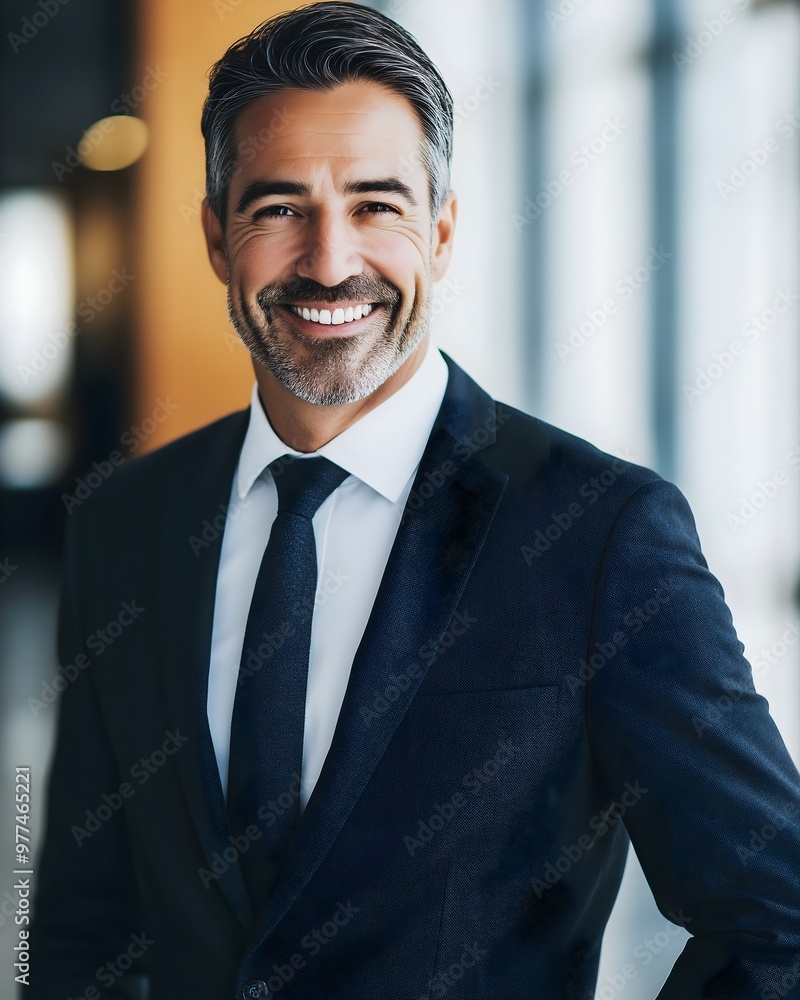 professional smiling businessman in a tailored black business suit with a tie casual wear smiling confidently in a modern office environment, captured during the daytime in a business place professional smiling businessman in a tailored black business suit with a tie casual wear smiling confidently in a modern office environment, captured during the daytime in a business place