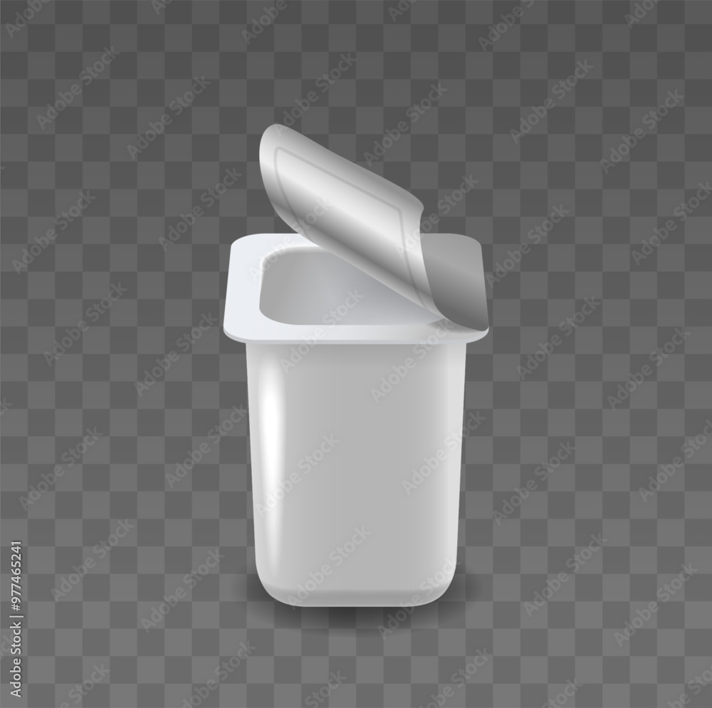 Isolated Yogurt Cup With An Open Silver Foil Lid Symbolizes Freshness, Convenience And Dairy Products. 3d Vector Isolated Yogurt Cup With An Open Silver Foil Lid Symbolizes Freshness, Convenience And Dairy Products. 3d Vector