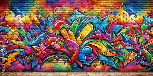 Colorful graffiti wall background with bright inscriptions, perfect for artistic pop art backdrops, Graffiti, Wall