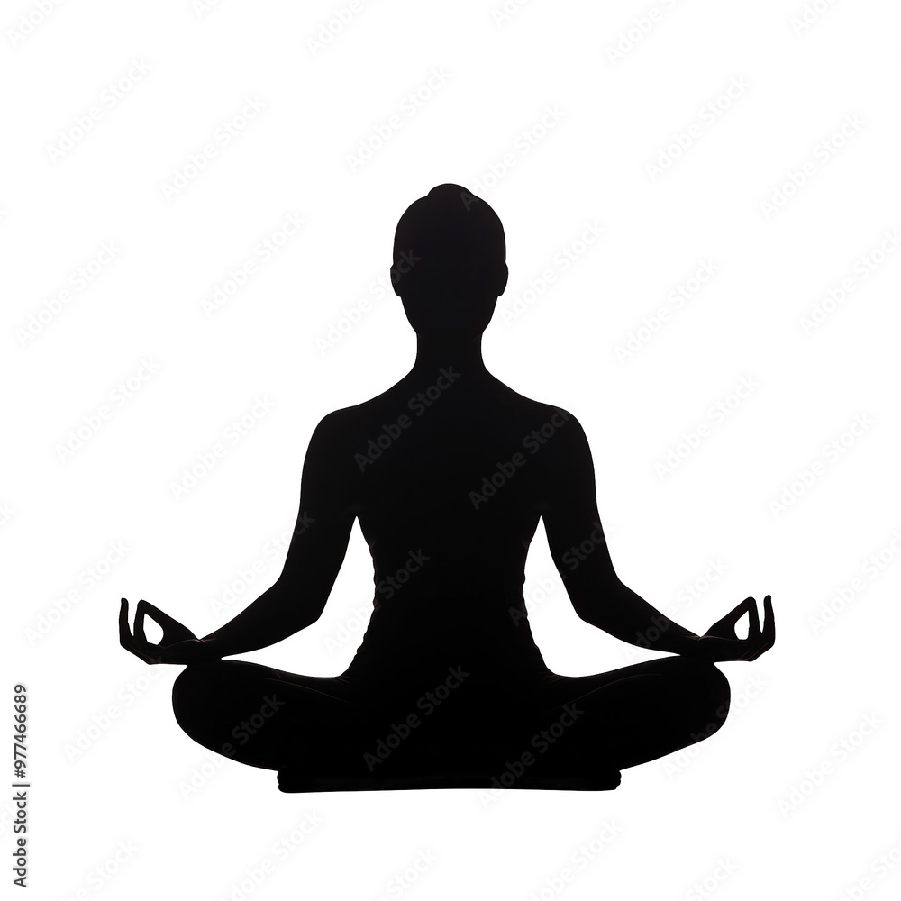 Silhouette of a person in a meditative pose, symbolizing peace, tranquility, and mindfulness in a serene environment. transparent background Silhouette of a person in a meditative pose, symbolizing peace, tranquility, and mindfulness in a serene environment. transparent background