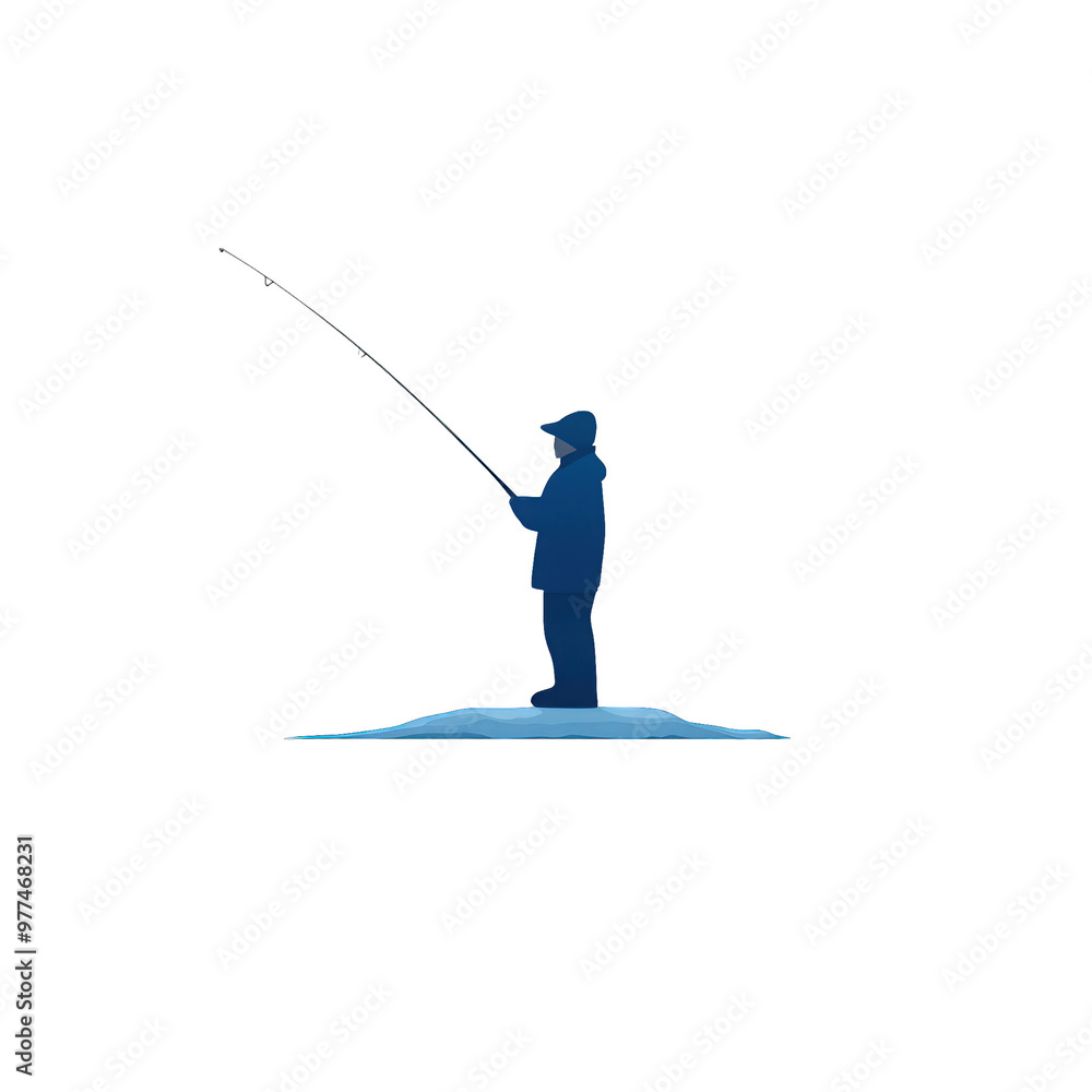 Obraz premium A lone fisherman on a frozen lake enjoys the serenity and challenge of ice fishing during the winter season. transparent background