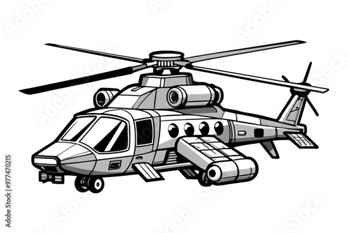 Helicopter vector line art illustration