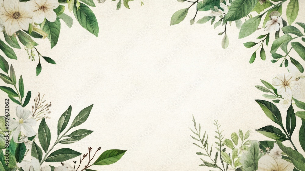 A botanical wedding card design featuring a watercolor illustration of leaves and flowers delicately framing the text area, ideal for a nature-inspired wedding theme. A botanical wedding card design featuring a watercolor illustration of leaves and flowers delicately framing the text area, ideal for a nature-inspired wedding theme.