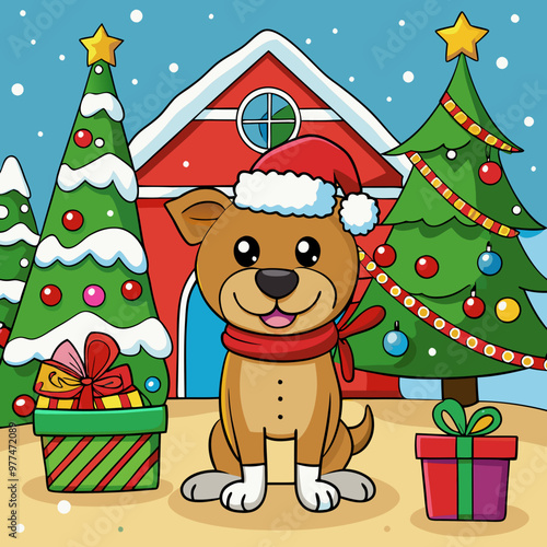 christmas cute dog with gifts