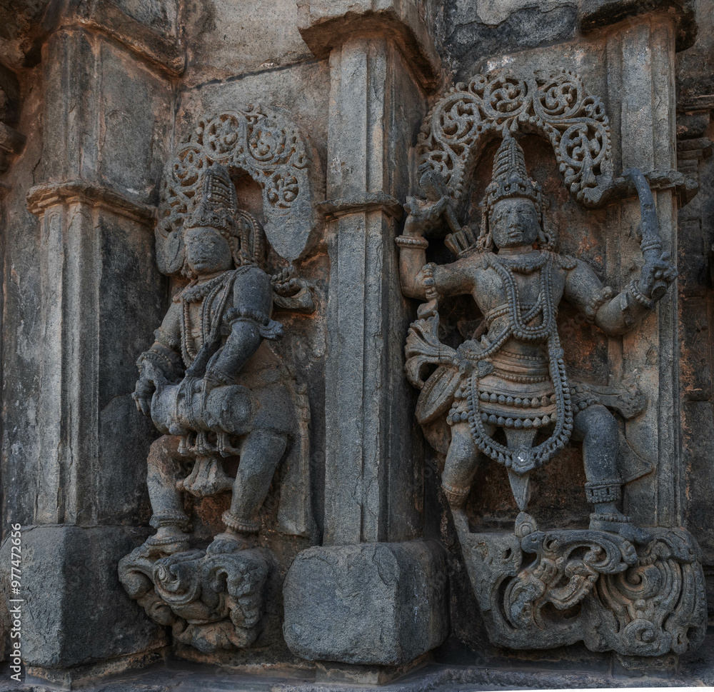 Intricate carvings and sculptures of the Hoysala temples in Belur, India. Intricate carvings and sculptures of the Hoysala temples in Belur, India.