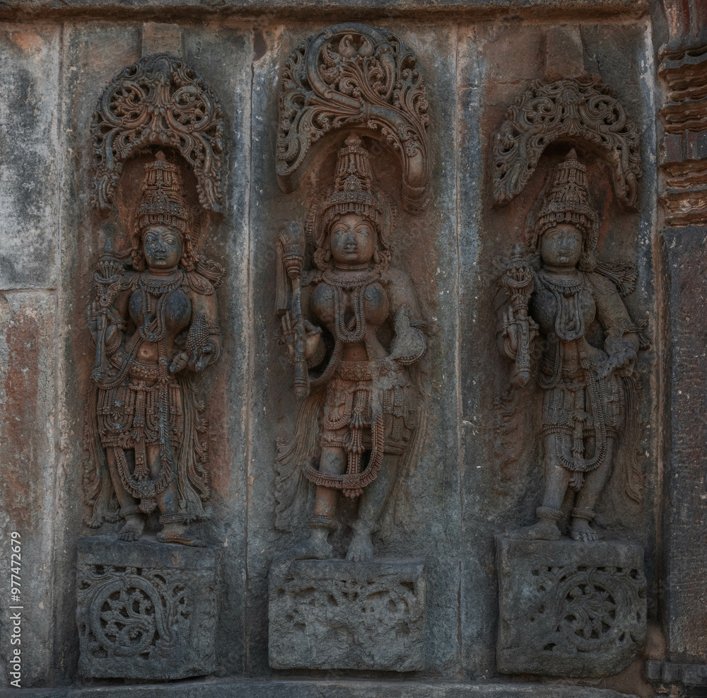 Intricate carvings and sculptures of the Hoysala temples in Belur, India. Intricate carvings and sculptures of the Hoysala temples in Belur, India.