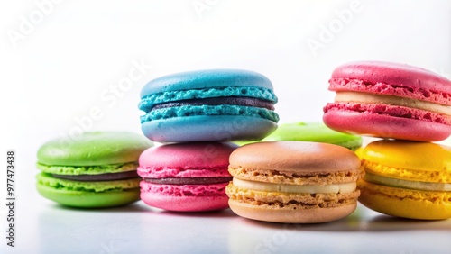 Colorful macaron on a white background, macaron, dessert, pastry, sweet, colorful, French, delicious, treat, cookie