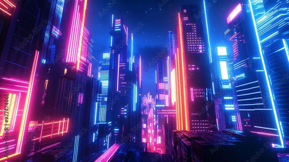 Neon lights glowing in a futuristic cityscape, Neon cityscape, Vibrancy and urban life Neon lights glowing in a futuristic cityscape, Neon cityscape, Vibrancy and urban life