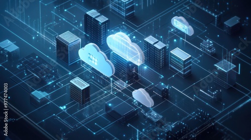 A cloud infrastructure diagram illustrating how cloud servers, data centers, and end-users connect through secure, high-speed networks.