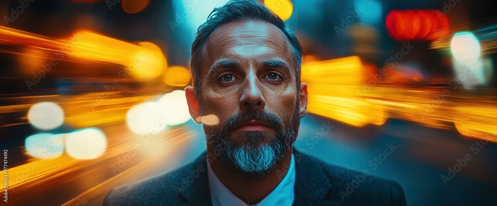 Confident Man Standing in City Lights Confident Man Standing in City Lights