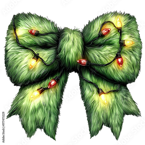 Coquette green  bow grinch style isolated clipart