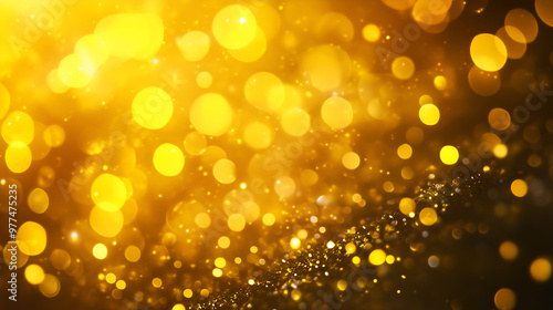 Golden Bokeh Abstract: Shimmering golden bokeh lights dance against a deep black background, creating a mesmerizing and luxurious backdrop. The blurred circles evoke a sense of warmth, celebration, a