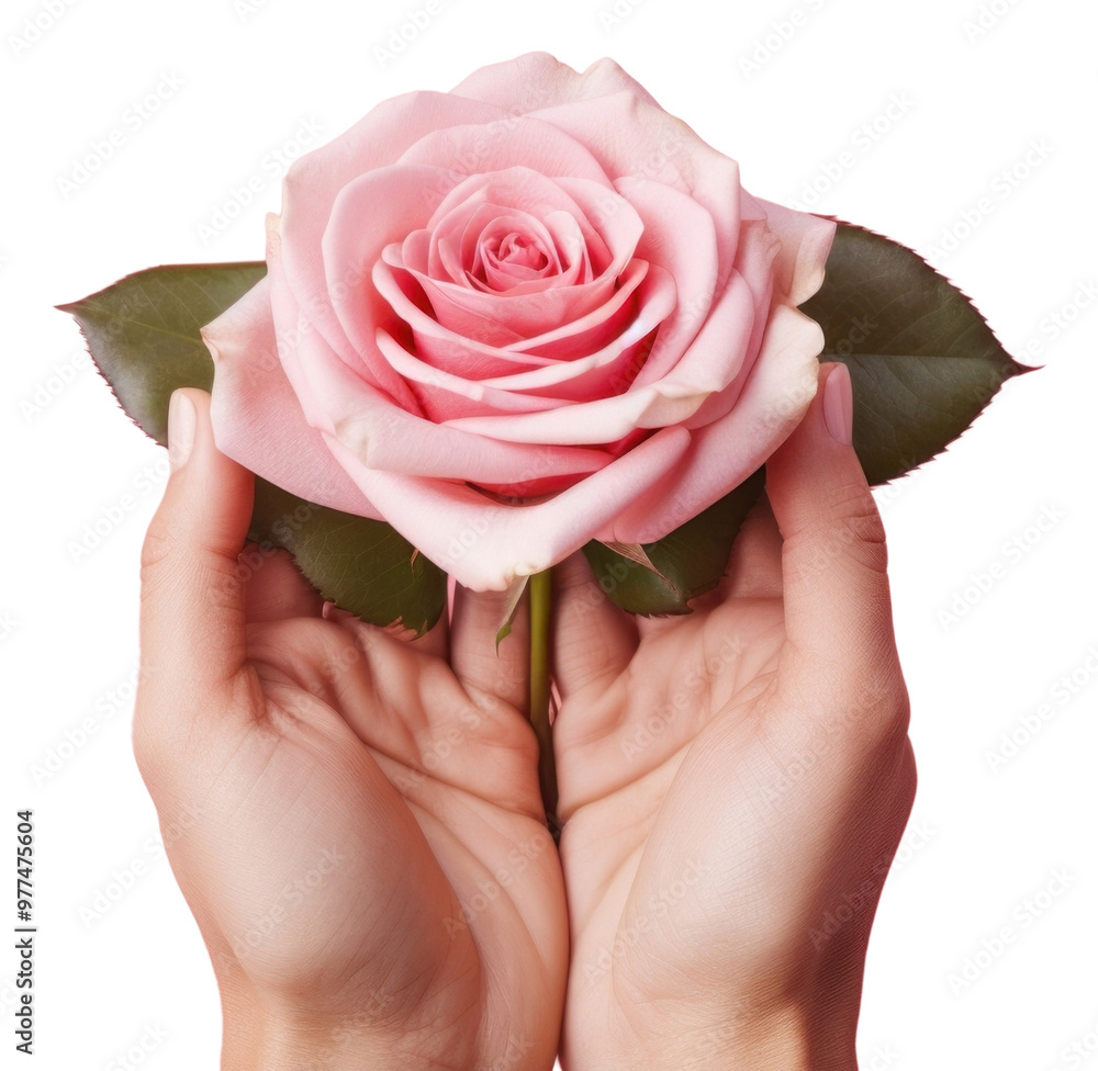 Naklejka premium PNG Hands holding rose flower petal plant.