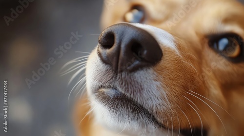 Dog s nose sniffing the air in curiosity, captured in detailed focus, Dog nose closeup, Curiosity and exploration photo