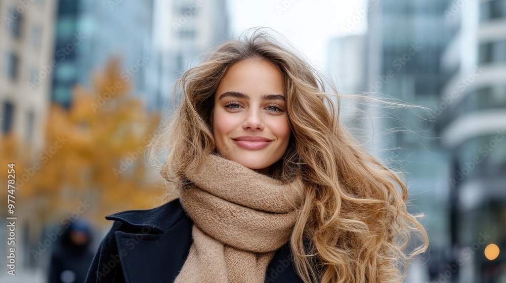 A young woman with long, flowing hair stands confidently in front of a vibrant urban backdrop, embracing the freedom and energy of city life with her radiant smile. A young woman with long, flowing hair stands confidently in front of a vibrant urban backdrop, embracing the freedom and energy of city life with her radiant smile.