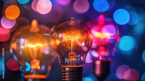 Colorful light bulbs illuminating a festive background