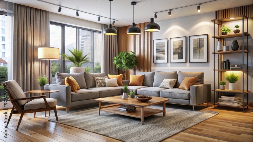 Cozy living room with modern decor and stylish furniture, home, interior, room, background, design, cozy, modern Cozy living room with modern decor and stylish furniture, home, interior, room, background, design, cozy, modern