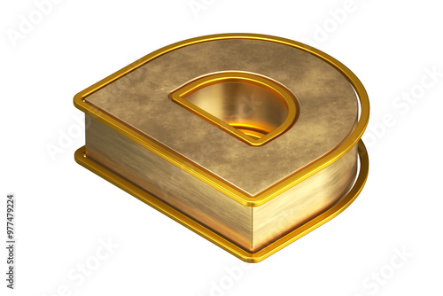 3D letter D in gold. Isometric 3D rendering font suitable for poster, web, advertising and modern design projects.
