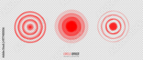 Pain effect icon on a transparent background. Red circular pulsation as a symbol of an alarm is a design element. Vector illustration