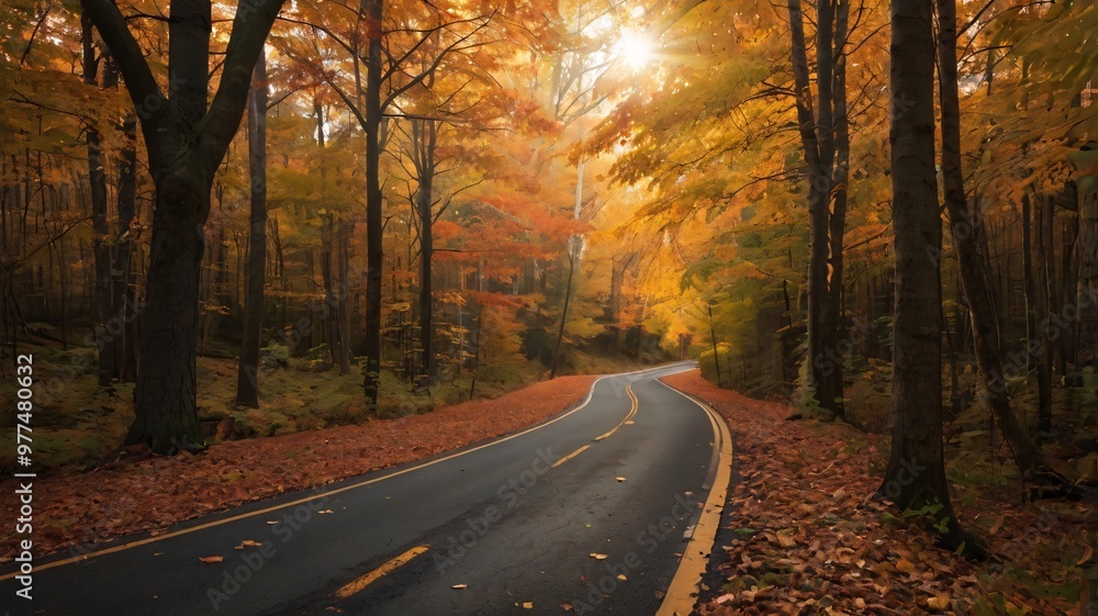 Autumn Road Through The Woods. Autumn Road Through The Woods.