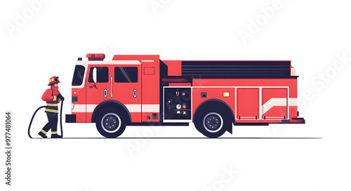 Wallpaper Mural Firefighter Operating a Fire Truck with a Hose During an Emergency Response Torontodigital.ca