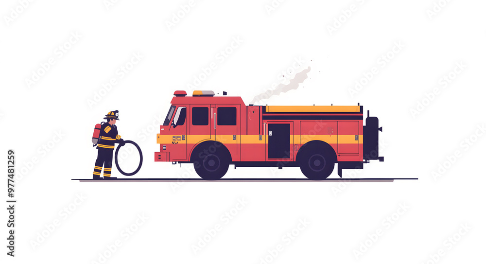 Firefighter Operating a Fire Truck with a Hose During an Emergency Response Firefighter Operating a Fire Truck with a Hose During an Emergency Response