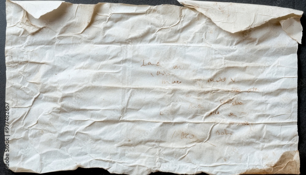 A heavily worn vintage letter, crumpled and yellowed with time ...
