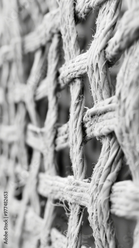 intricate texture of woven fibers creates captivating pattern, showcasing beauty of craftsmanship in monochromatic setting. This image highlights delicate details and natural elements of material