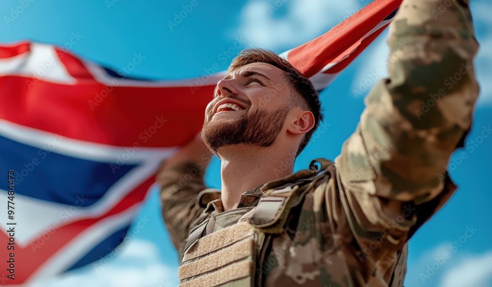 Soldier Holding Flag With Happy Expression Soldier Holding Flag With Happy Expression
