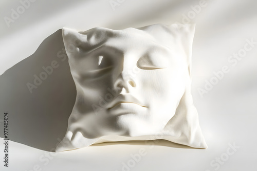 Wallpaper Mural White pillow featuring a woman's face, intricately detailed with soft, lifelike textures Torontodigital.ca