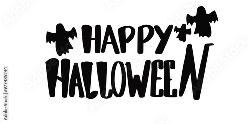 vector texte happy halloween with ghost silhouette 