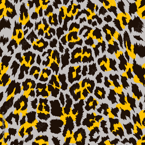 Leopard pattern design seamless pattern. Realistic drawing seamless pattern. Templates poster or t-shirt, textile graphic design, banner, wallpaper, wrapping paper. Vector Leopard texture illustration