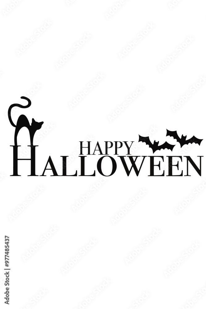 Obraz premium vector texte happy halloween with bat and cat silhouette
