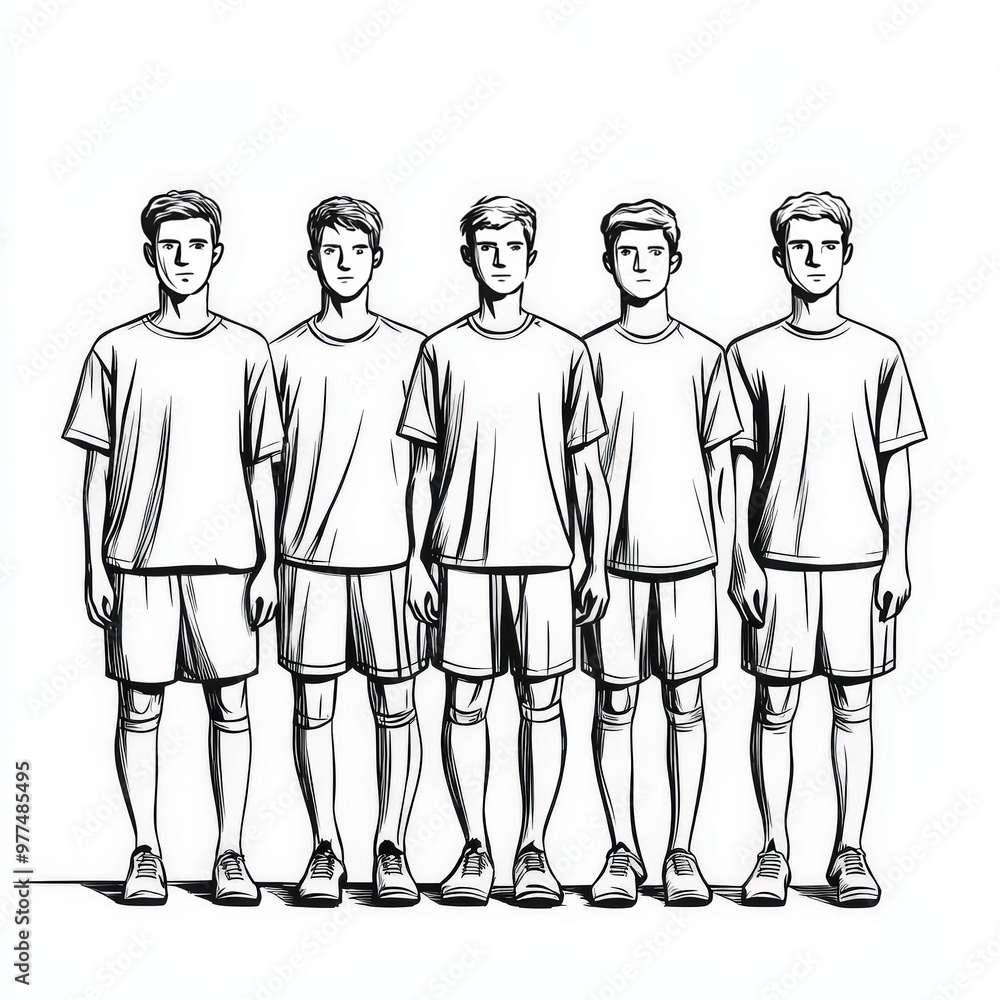 Five Men in Line Drawing Illustration Five Men in Line Drawing Illustration