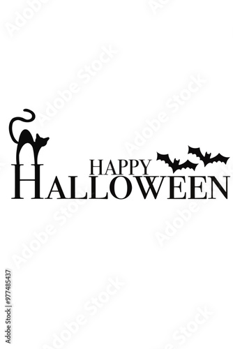 vector texte happy halloween with bat and cat silhouette 