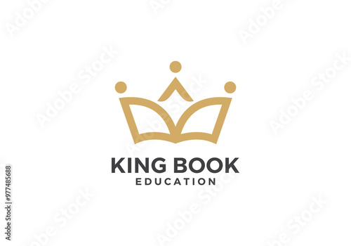 crown with book logo design. education vector symbol template